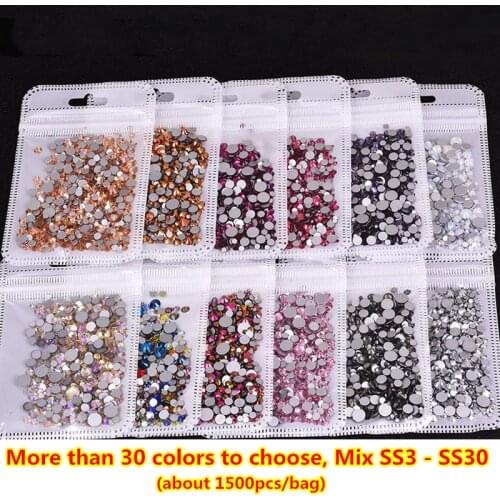 Mix Size Multi Color ss3 - ss30 1500pcs 3D Rhinestones for Nail art Decorations Glitter Glass decor Non Hot Fix Strass Crystal