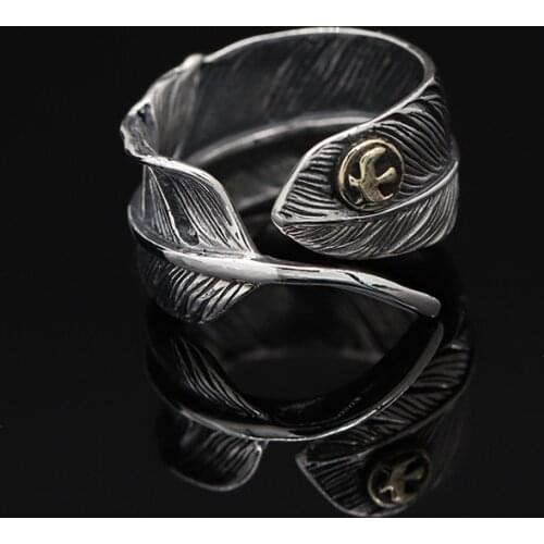 SA SILVERAGE Retro Ring Marcasite Eagle Feather Ring 925 Sterling Silver Jewelry Silver 925 Jewelry Average Size 16-25