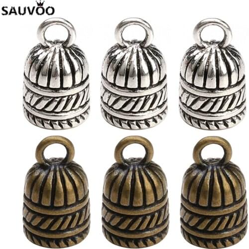 SAUVOO 20pcs/lot Antique Bronze Silver Color Hole 5.5mm Round Leather Bracelet Connectors End Tip Caps DIY Jewelry Making