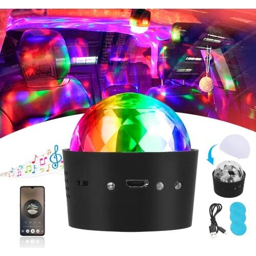 DJ Party Lights RGB LED Stage Lights Sound Activated Rotating Disco Ball USB Car Ambient Light Car Interior Atmosphere Lamp