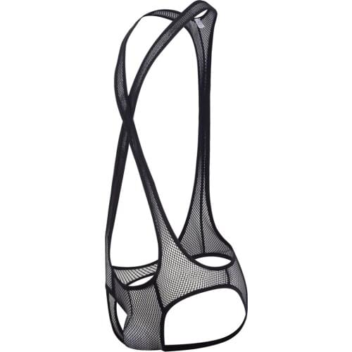 Mens Mesh Transparent Undershirt Sexy Open Back Bodysuit Big Pouch Underwear Briefs Men Slim Wrestling Singlet Jumpsuit Leotard