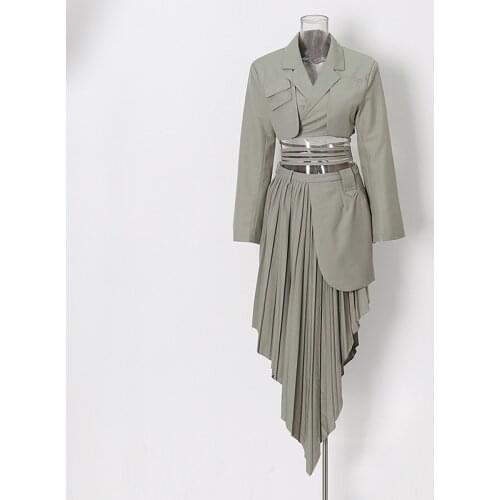Chic Business Casual Office Lady Super Short Blazer Top and Irregular Pleated Skirt Trendy Clothing Set TN594