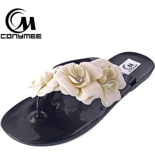 Summer Women Crystal Slippers Stereo Flower Flip Flops Beach Sandals For Girl Lady Jelly Shoes Big Size Cool Slipper Slides