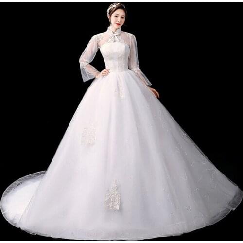 Train Wedding Dress Half Sleeve Tailed Plus Size Lace Up Wedding Dresses Tailing Luxury Vestidos De Novia Bridal Ball Gowns New