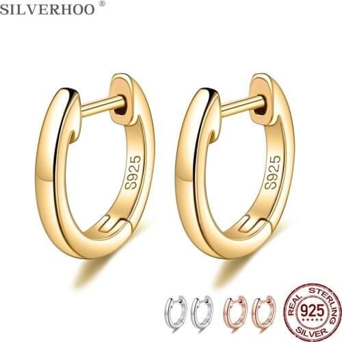 SILVERHOO Genuine Sterling Silver 925 Jewelry Golden Hoop Earrings For Women 3 Colors Tiny Earring Female Luxury Party Gift