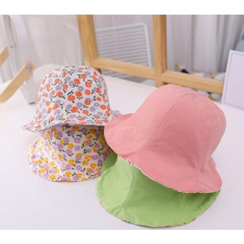 Toddler Sun Hat Newborn Boys Girls Double Side Solid Color Floral Bucket Hats Baby UV Protection Panama Caps Beach Hat New