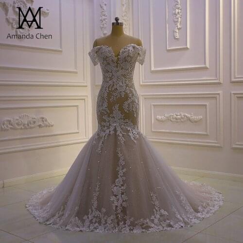 Vestito da festa di nozze Off Shoulder Lace Appliqued Mermaid Wedding Dress