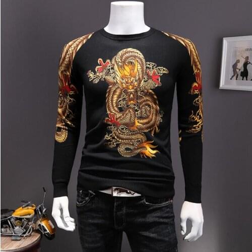 Surope style sweater yellow dragon pattern printing sweater knitted clothes new