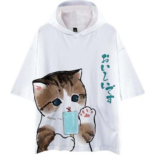 Animal Cartoon Cute Cat Eat Ice Cream 3d Hoodies Pullover Men Women Hoodie Hoody Tops Short Sleeve Boys Girls Hooded Sweatshirts