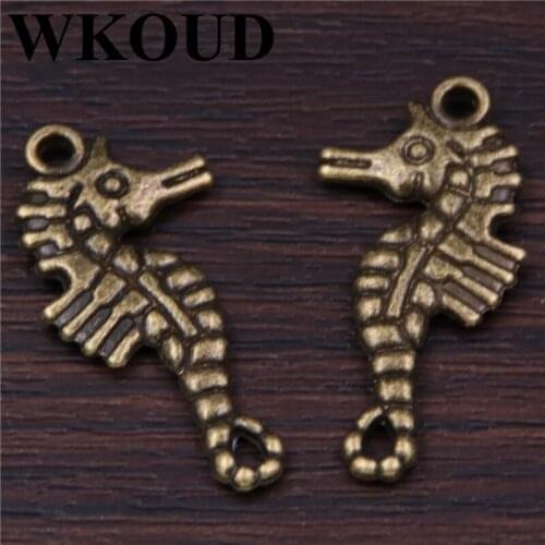 WKOUD 20pcs Antique Bronze Color Sea Horse Sea Creature Hippocampus Charm Pendant Fit Jewelry Making A279
