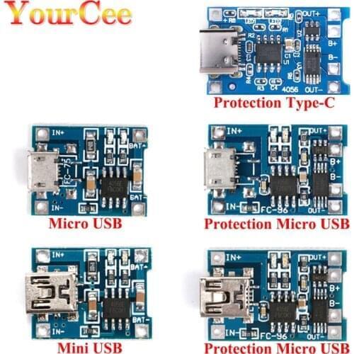 5Pcs 5V 1A USB Micro USB Type C 18650 Lithium Battery Charging Board Charger Controller Module Protection Dual Functions Control
