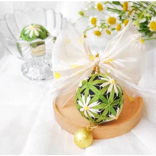 Green Daisy cherry Temari hand ball/Temari ball Material package(make by yourself) DIY Key buckle Pendant gift