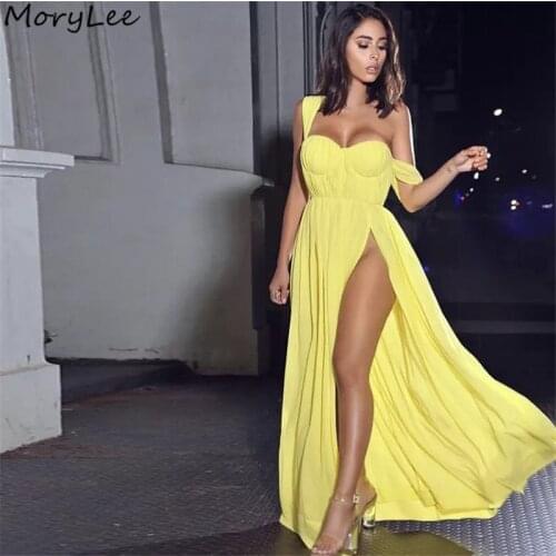 Yellow Evening Dresses Sweetheart Floor Length A-Line Side Slit Evening Dresses With Zipper Back vestidos de fiesta de noche