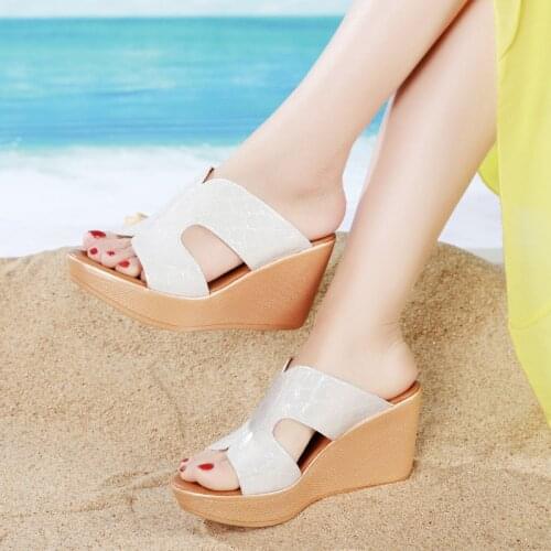Women Slipers 2021 Female Wedge Heels Ladies Dresses Summer Woman Fashion Peep Toe Beach Platform Slipper Sandals 32 33 38 39 43