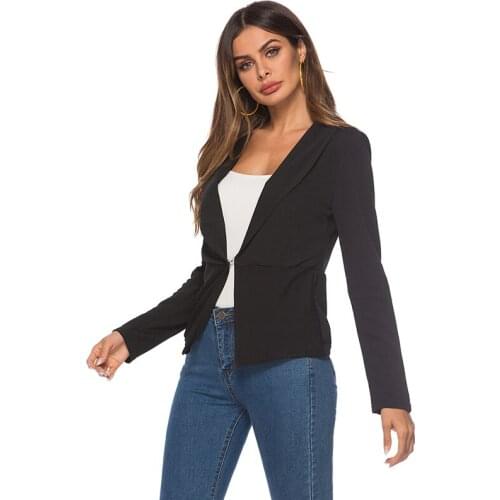 Women Blazer Office Work Open Front Notched Ladies Blazer Coat Spring Autumn Slim Fit Women Formal Jackets Femme