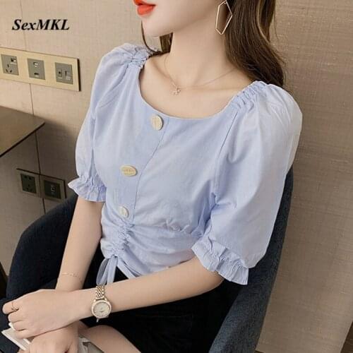 Blusas Mujer De Moda 2021 Summer Sexy Corset Top White Blouse Women Korean Clothes Ladies Streetwear Puff Sleeve Purple Crop Top