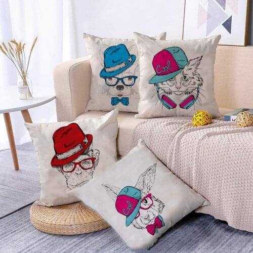 Animal Gentleman Cartoon Pillowcase Home Bedroom Living Room Pillow Covers Decorative Cool Dog and Rabbit Fundas Para Cogines