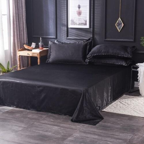 1PC Bed Flat Sheet solid color Ice silk satin Fabric Bedding Queen King size Luxury Bed Sheet Bedclothes Free shipping