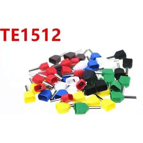 100PCS Copper TE1512 European cold terminal copper nose double pre insulated splice tube type needle copper terminal