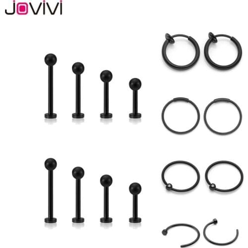 Jovivi 16pcs Stainless Steel 16G/20G Fake Nose Rings Hoop Nose Studs Cartilage Tragus Daith Septum Ear Helix Eyebrow Piercing