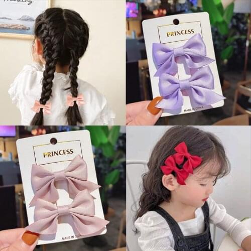2Pcs/Set Cute Bow Hairpin Knotted Double Hair Clips Children Ponytail Holder Handmade Barrettes Sweet Girls Hair Accessories