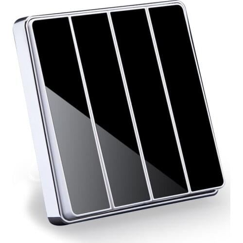4 Gang Luxury Glass Mirror Face Wall Switch Black Color Home Hotel Panel Light Switch