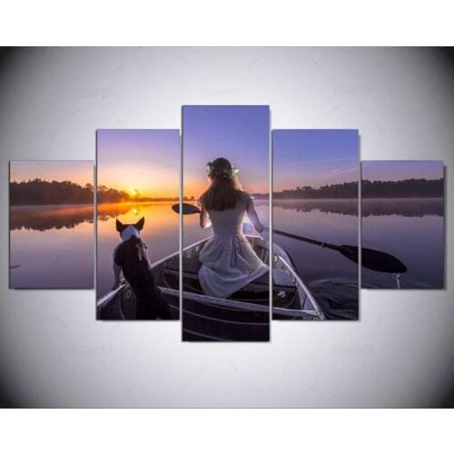 5 panel Modern The dog and its hostess hd Art print canvas art wall framed paintings for living room wall picture ny-1547