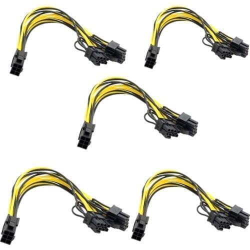 5PCS PCI-E 6-pin to Dual 6+2-pin (6-pin/8-pin) Power Splitter Cable Graphics Card PCIE PCI Express 6Pin to Dual 8Pin Power Cable