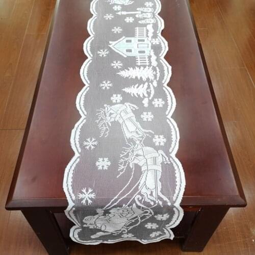 White Christmas Xmas Snowman Santa Decorations Lace Table Runners Placement D0AD