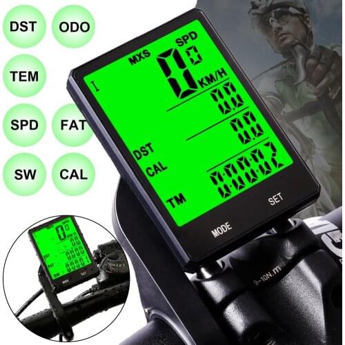 Wireless and Wired Bike Computer Large Screen Waterproof Luminous Velocimeter Stopwatch for Mountain Road Bicycles