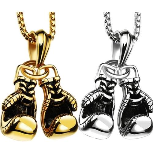 Gold Black Boxing Gloves Boxer Men Necklaces Pendants Chain for Boyfriend Male Alloy Jewelry Creativity Gift Wholesale S404
