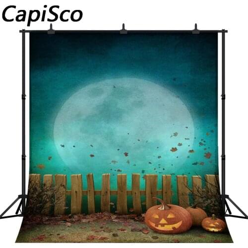 Capisco Halloween Photography Backdrop Autumn Watercolor Pumpkin Fall Night Wooden fence Background Decor Photo Booth studio