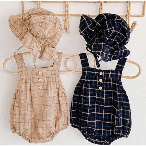 Kids Boys Girls Rompers Clothes New 2020 Autumn Winter Newborn Infant Baby Boys Girls Grid Rompers And Hat Clothing