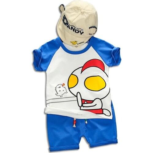 Boys Set 2019 Summer Childrens Round Collar Short Sleeved Baby Cartoon Shorts Two sets of 1-4 years old