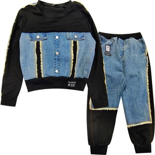 Korean Ladies Jeans Jackets Casual Pants Womens Denim Two Piece Sets Spring Tracksuit Woman Floral Clothes Outfits