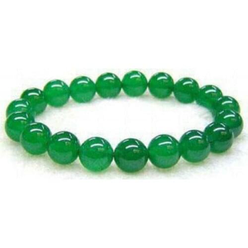Beautiful Chinese 8mm Green Jade Beads Elastic Bracelet^^@^18K GP SHIPPING