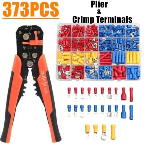 373Pcs Crimper Tools Kit Insulated Cable Connector Electrical Wire Crimp Spade Butt Ring Fork Set Ring Lugs Rolled Terminals