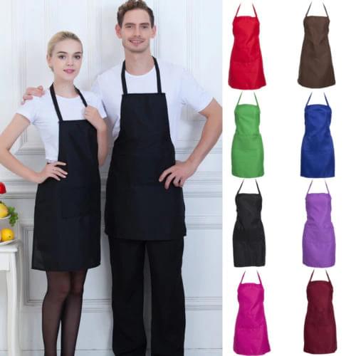 Cooking Kitchen Restaurant Bib Apron Dress with Pocket Gift Solid Classic Simple Style Useful Unisex Men Women
