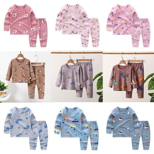 2021 New Childrens Pajamas Boys And Girls Long Sleeve Trousers Thermal Underwear Household Clothing Fashion Animal Pattern