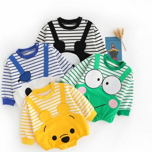 2021 Autumn New Baby Girls Boys Bodysuit Round Collar Long Sleeves Cartoon Cotton Jumpsuit Newborn Infant Casual Clothes