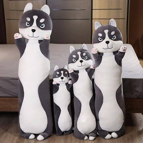 New 80cm/100cm Funny Long Husky Stuffed Doll Soft Big Husky Lying Plush Toy Grey Dog Animals Pillow Cushion Kids Birthday Gift