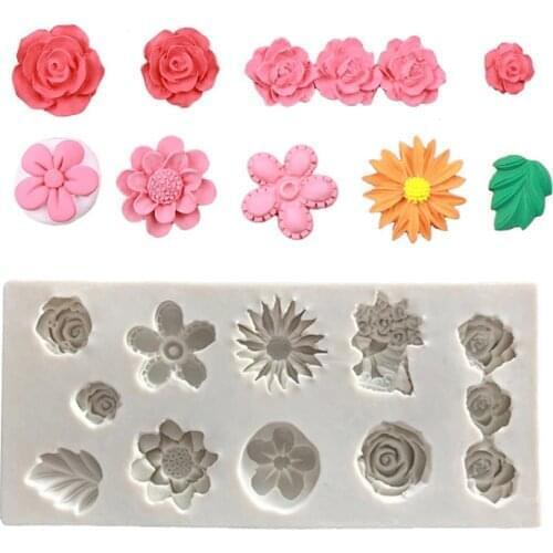 Wholesale 10 pcs Flowers Rose Sunflower Silicone Mold Sugarcraft Cupcake Baking Mold Fondant Cake Decorating Tools