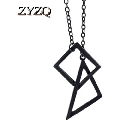 ZYZQ Classic Geometric Sweater Chain Necklaces Black Square Triangle Shaped Pendant Euro Style Accessories Wholesale Lots&Bulk