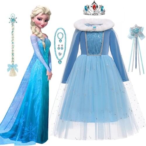 Frozem Girls Elsa Dresses Princess Wedding Party Clothing Sequined Snow Queen 2 Halloween Cosplay Disney Costume