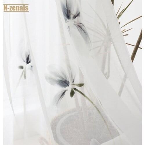 Hand-painted New Chinese Style Semi-permeable Gauze Curtain for Living Room and Bedroom Tulle Curtains Living Room Curtain