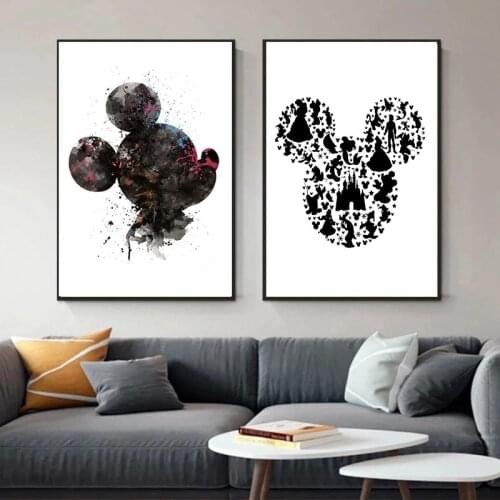 Disney Cartoon Mickey and Minnie Head Portrait Canvas Prints Abstract Posters and Prints Modern Wall Picture for Kid Home Decor