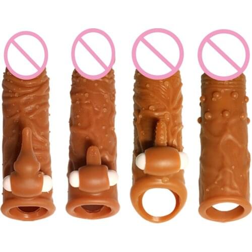 Liquid Silicone Male Sex Toys Penis Sleeves Vibrating Spike Cock Condoms Stimulate Female Orgasm Delayed Ejaculation Props