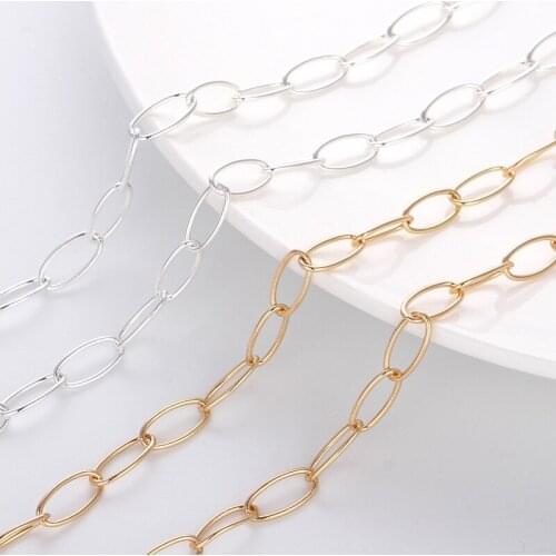 Silver Gold 7*13mm Copper Hollow Oval Chain Handmade Jewelry Making Findings Component DIY Accessories 10m/roll Wholesale