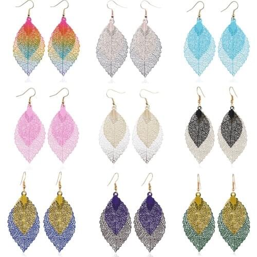 Colorful Leaf Drop Dangle Earrings for women Boho Long Vintage Hollow Earings Fashion Jewelry Pendientes Moda Para Las Mujeres