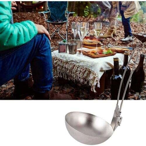 Outdoor Stainless Steel Folding Spoon Picnic Camping Dinnerware Foldable Tableware Soup Ladle Slotted Spoon With Folding Handle